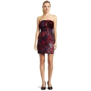 NWT BCBGeneration Womens Red Sateen Strapless Beaded Cocktail Dress sz 12 Large